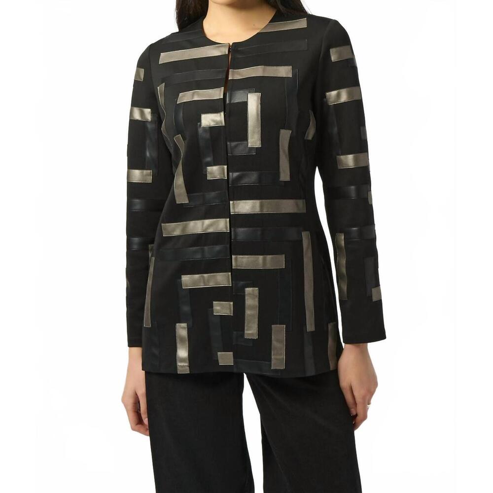 NEW JOSEPH RIBKOFF leatherette collarless jacket in black multi